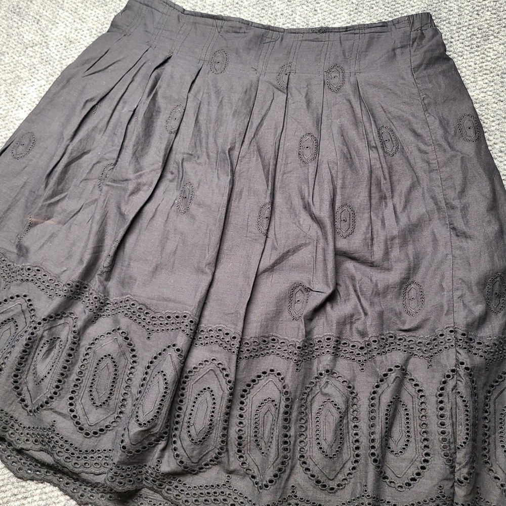 Christopher & Banks Black Eyelet Embroidered A-Line Skirt Scalloped Hem Large